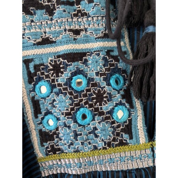 Free People Boho Tunic Dress Balloon Sleeves Embroidered Details Babydoll Fit - Picture 12 of 13